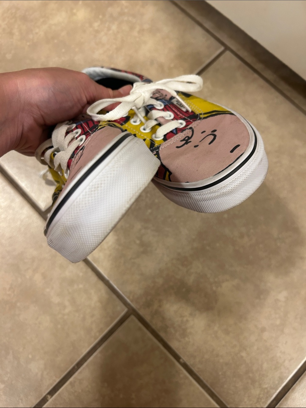 Rare Vans 7 Peanuts Charlie Brown Graphic Sneakers - Yellow/Pink/Black - Picture 5 of 6